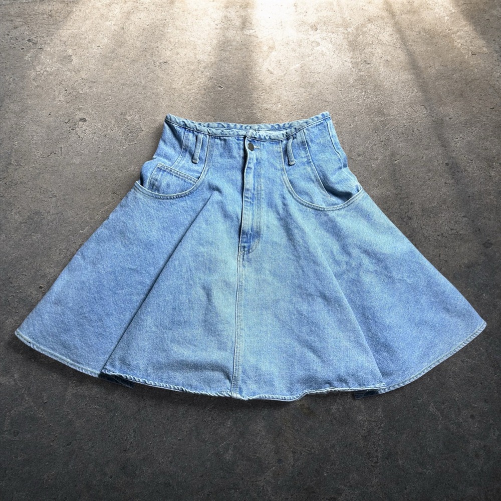 Vintage Paris Blues Denim Skirt Light Wash Skater Y2K 90s Retro Size 13